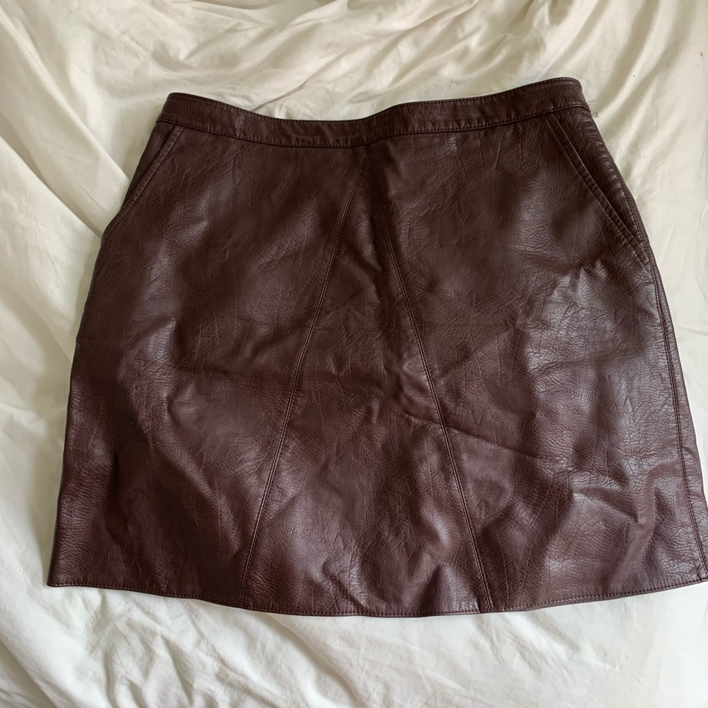 Zara burgundy faux leather a line skirt